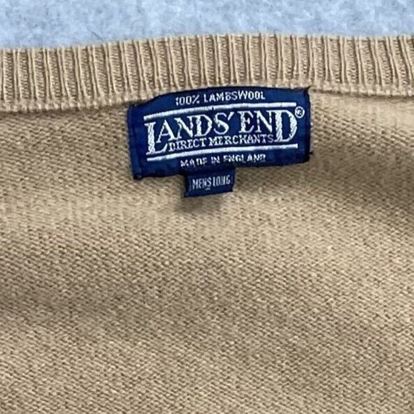 Lands‎ End Lambswool Sweater Mens Long Large Brown England Grandpa Vintage - Picture 3 of 10